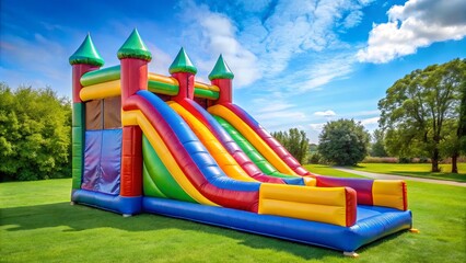 Colorful inflatable bounce house water slide for outdoor fun