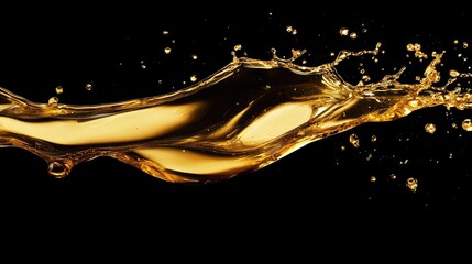 A splash of golden liquid on a black background.