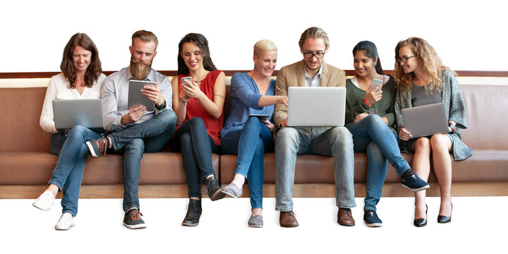 Png people working on laptops sticker, transparent background