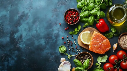 Healthy food assortment Dieting concept Flat lay top view healthy dinner : Generative AI