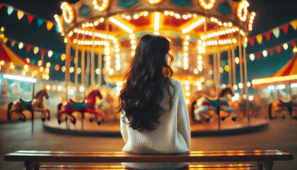 Abandoned girl at amusement park. 