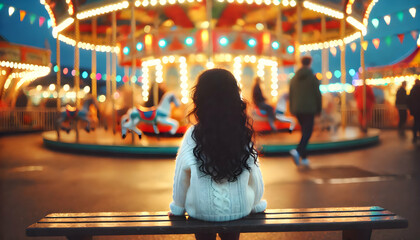 Abandoned girl at amusement park. 
