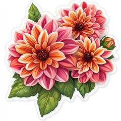 A vibrant bouquet of pink and orange flowers with lush green leaves, perfect for adding color and charm to any design.