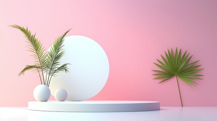 Obraz premium Christmas decoration with green fir branch, white vase and ball, perfect for holiday celebration