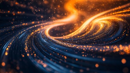 An abstract image featuring dynamic light trails in orange and blue hues, symbolizing movement, energy, and technology in a visually striking pattern.