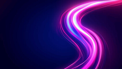 Obraz premium Abstract Neon Pink and Blue Light Trails on a Dark Background Creating a Futuristic and Dynamic Scene