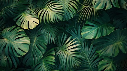 Lush green tropical leaves background.