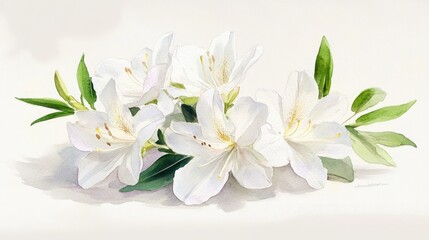 White azalea watercolor illustration on a light background