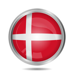 Obraz premium Denmark Flag Button Isolated on White, 3D Illustration of the Denmark flag Symbol, Circular Icon with Highlight Overlay, Editable and scalable vector EPS