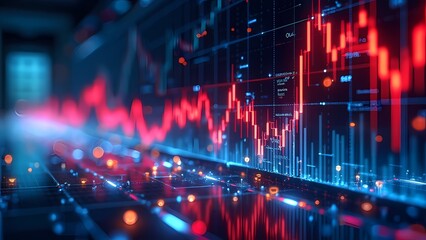 Naklejka premium Glowing Neon Patterns Forming Abstract Financial Graphs