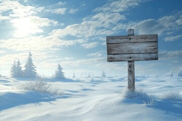 Naklejka premium A Wooden Signpost in a Snowy Winter Landscape
