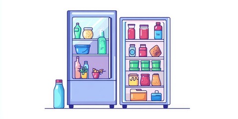 Fototapeta premium Two refrigerators filled with various foods and drinks.