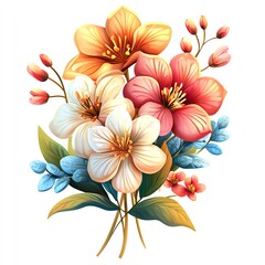 Vibrant bouquet of colorful flowers featuring various shapes and blooming stages, perfect for decorative or artistic use.