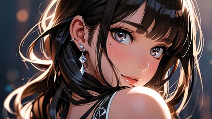 an emotional looking girl. anime style