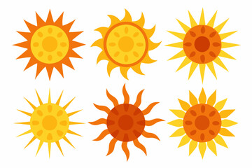 
Sun icon set. Yellow sun star vector clip art collection. Summer, sunlight, sky. Vector illustration
