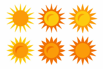 
Sun icon set. Yellow sun star vector clip art collection. Summer, sunlight, sky. Vector illustration
