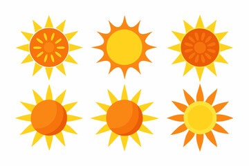 
Sun icon set. Yellow sun star vector clip art collection. Summer, sunlight, sky. Vector illustration
