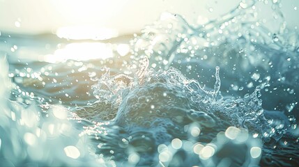 Close-up of Water Splash with Sunlit Reflections