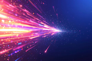 Obraz premium Dynamic abstract image of vibrant light trails and colorful particles converging towards a bright center, symbolizing speed and energy