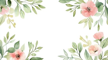 Watercolor leaves and flowers frame hand drawn element isolated on a white background suitable for wedding invitations and cards