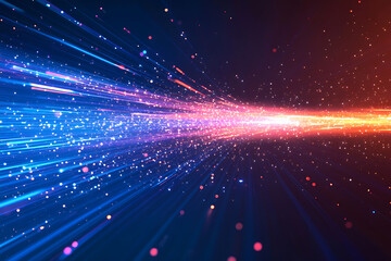 Obraz premium Dynamic abstract image of vibrant light trails and colorful particles converging towards a bright center, symbolizing speed and energy