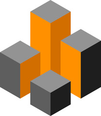 Cube logo, geometric vector design. Box logotype company, trendy tech emblem in pixel style.