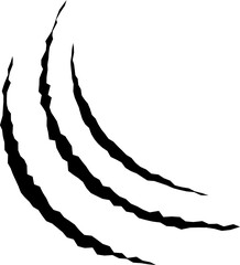 Claws scratches, animal monster mark design element, tattoo and decor for halloween. Black vector silhouette.