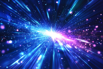 Fototapeta premium Dynamic abstract image of vibrant light trails and colorful particles converging towards a bright center, symbolizing speed and energy