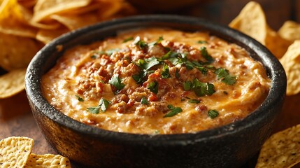 Homemade Mexican Chorizo Queso Oaxaca Dip with Tortilla Chips : Generative AI
