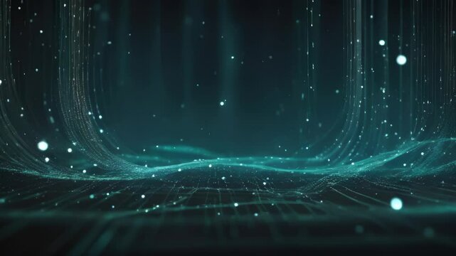 Abstract Digital Technology Background with Blue Particles and Waves