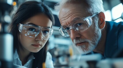 Factory apprenticeship Man mentor teaching Female employees trainee operating machine looking monitors and check Production process machinery foreman explaining woman engineer control  : Generative AI