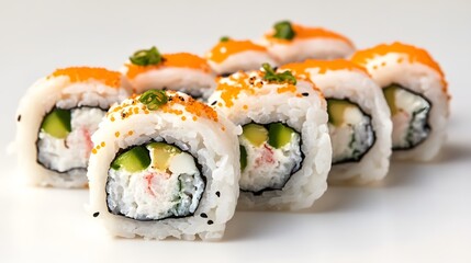 Fresh california sushi rolls with avocado, crab, and cream cheese