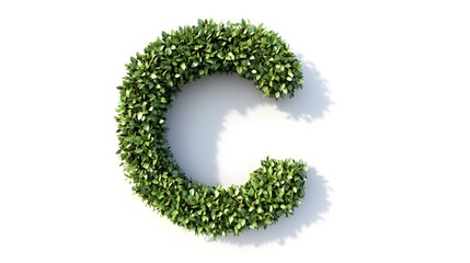 Hyper-Realistic Green Topiary Letter "C" Isolated on a White Background, Ideal for Eco-Friendly and Nature-Inspired Design Concepts