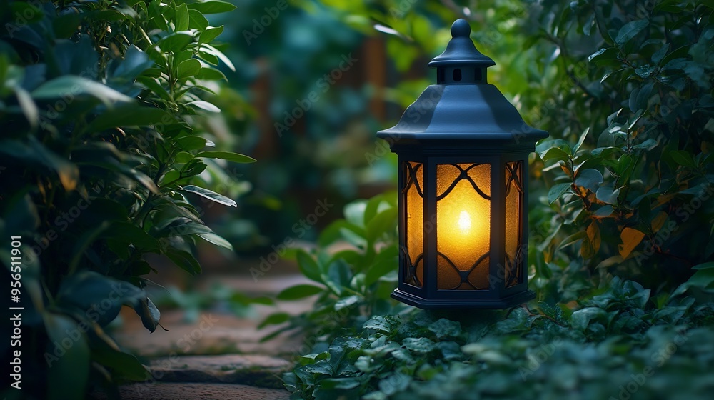 Poster elegant garden lantern enhancing your outdoor ambiance with decorative illumination creating a seren