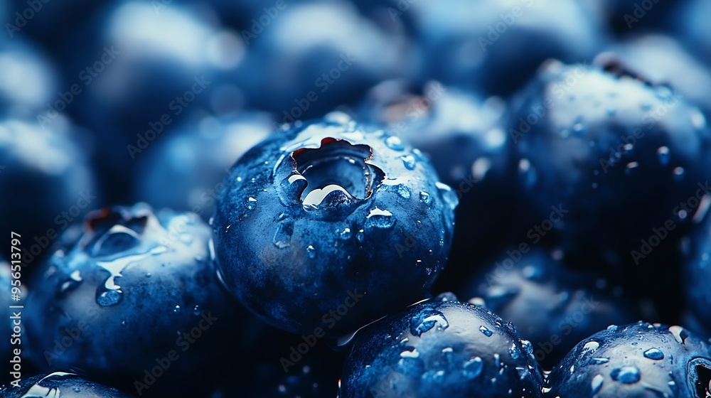 Poster fresh blueberry background texture blueberry berries close up macro shot : generative ai