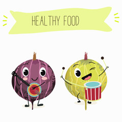 Funny Gooseberry characters. Vector hand drawn doodle style  character illustration icon design. Cute Gooseberry mascot character.
