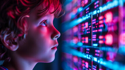 Child Using Artificial Intelligence Virtual Screen
