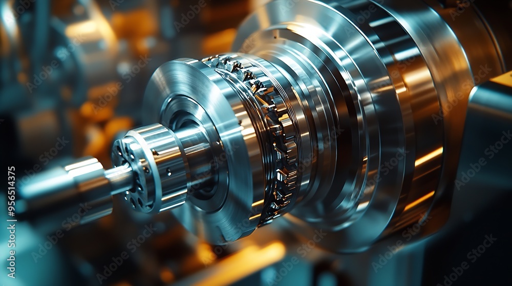 Poster Metal machine tools industry CNC turning milling factory processes steel turbine part process : Generative AI