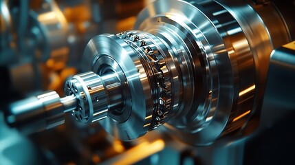 Naklejka premium Metal machine tools industry CNC turning milling factory processes steel turbine part process : Generative AI