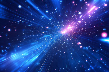Dynamic abstract image of vibrant light trails and colorful particles converging towards a bright center, symbolizing speed and energy