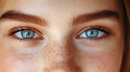 Fototapeta premium Woman face crop and smile natural beauty and portrait with wellness and skincare closeup Happiness healthy skin glow and eyebrow microblading and cosmetics with female model and self c : Generative AI