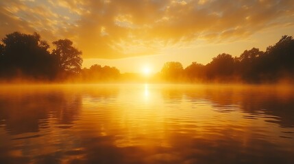 Golden sunrise on a still lake : Generative AI