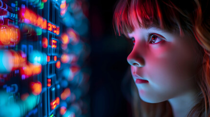 Child Using Artificial Intelligence Virtual Screen