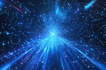 Fototapeta premium Dynamic abstract image of vibrant light trails and colorful particles converging towards a bright center, symbolizing speed and energy