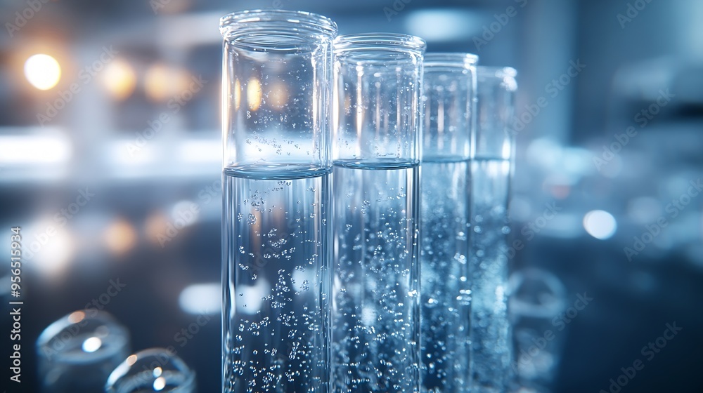 Poster test tubes with chemical solution in the development research laboratory banner with copy space : ge