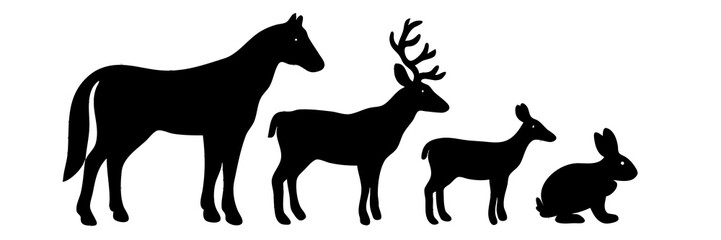 silhouette of a horse,  deer and rabbit