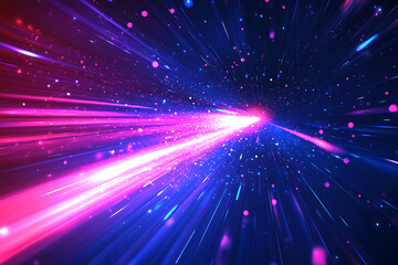 Obraz premium Dynamic abstract image of vibrant light trails and colorful particles converging towards a bright center, symbolizing speed and energy