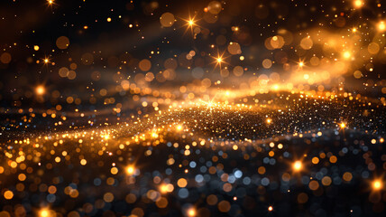 Naklejka premium Dark background with gold glitter close-up
