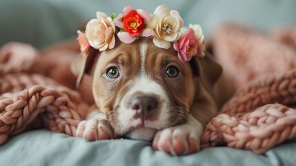 Puppy with Floral Headband and Treats