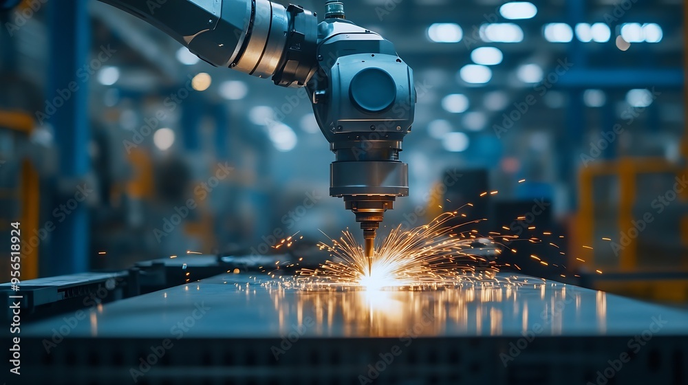 Poster Engineers check and control welding robotics automatic arms machine in intelligent factory automotive industrial Digital manufacturing operation Industry 40 : Generative AI